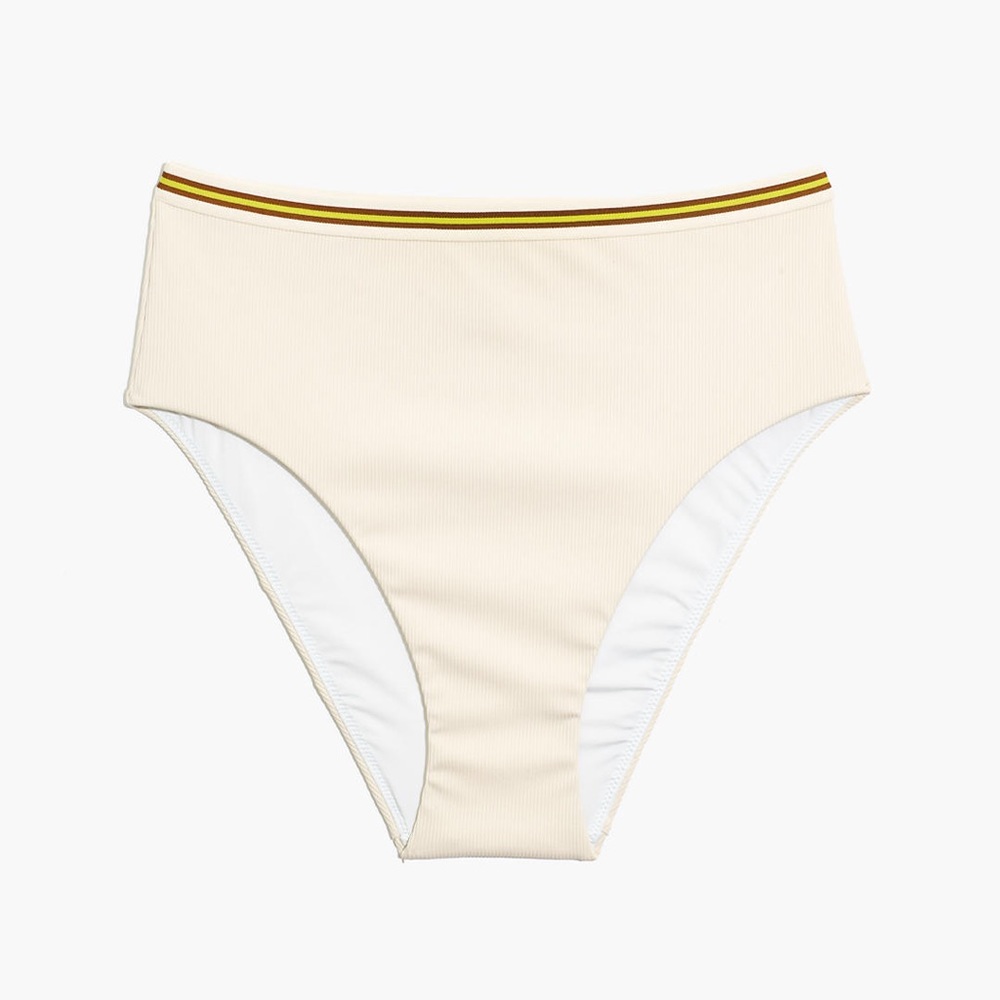 NWOT Madewell Second Wave Stripe-Trim Ribbed High-Cut Bikini Bottom